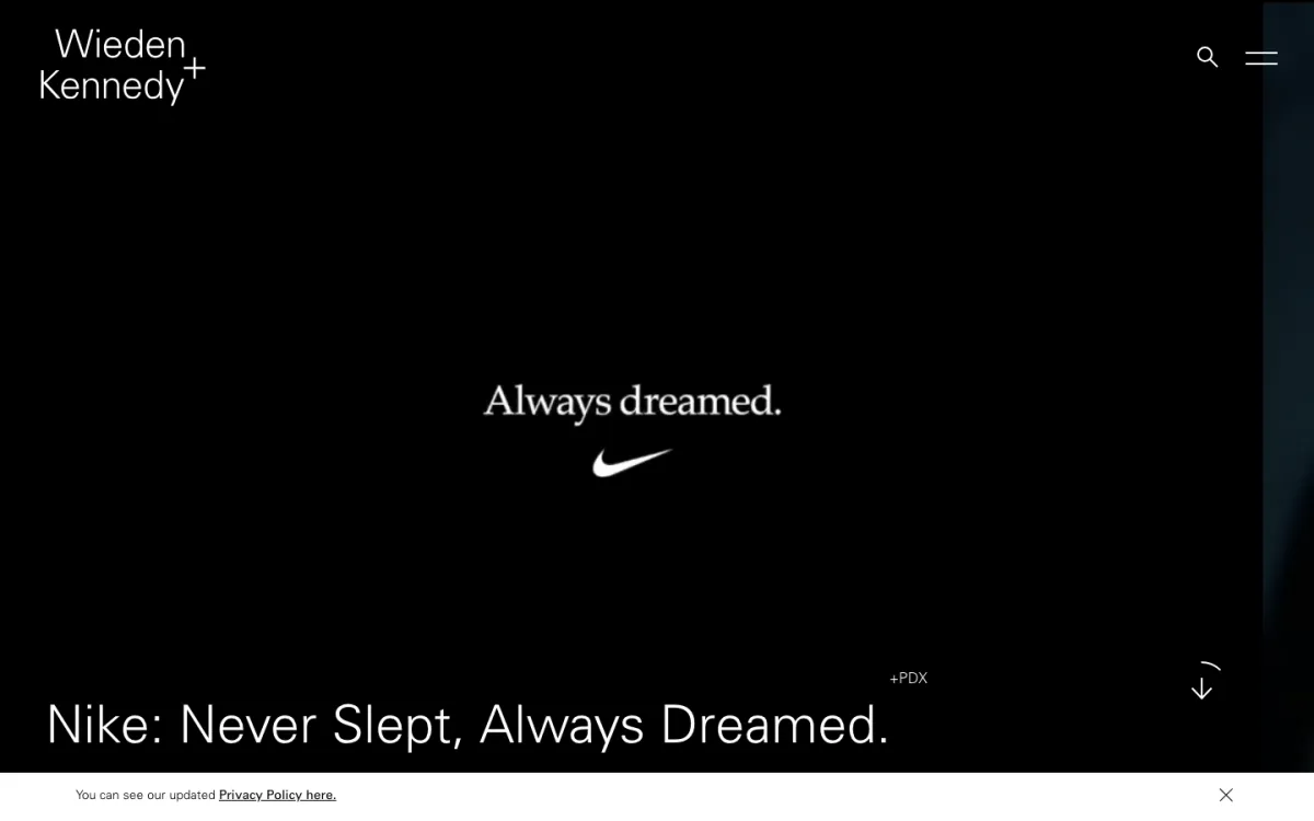 Wieden+Kennedy homepage, captured September 28, 2026
